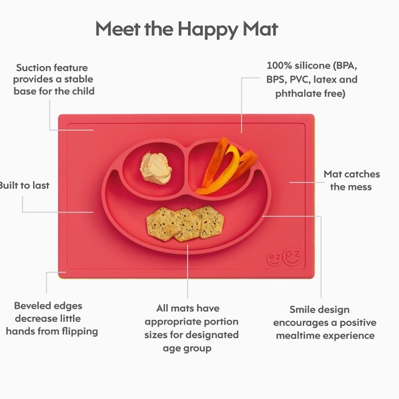 ezpz Happy Mat coral - 100% Silicone, BPA free, suction plate for baby toddler - Picture 4 of 4